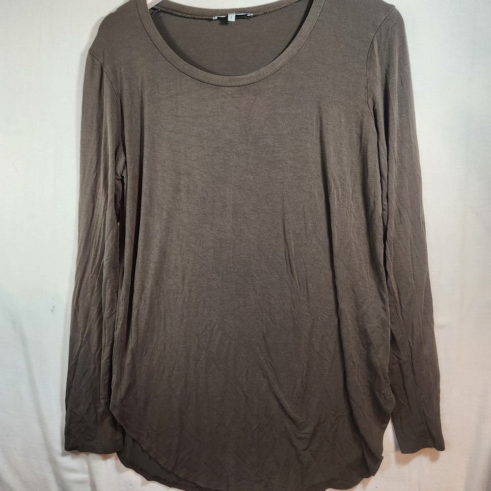 Emma's Closet Womens Olive Brown Rayon Modal Long Sleeve Scoop Neck Top Large